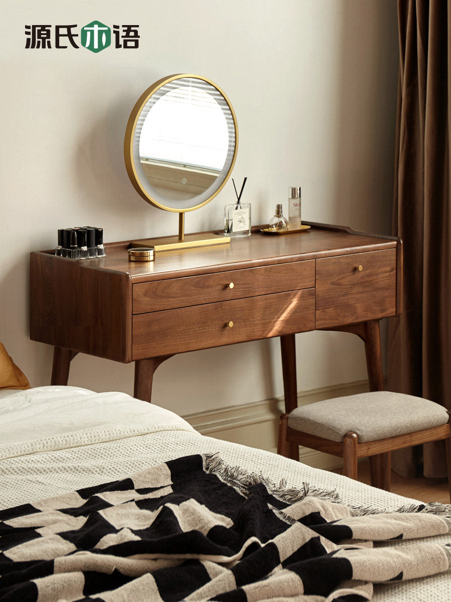 Solid wood vanity table, modern minimalist bedroom makeup desk, integrated writing desk, black walnut dressing table